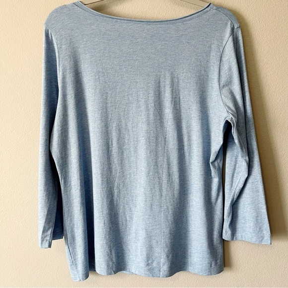 Garnet Hill Women’s Floral Embroidered V-Neck 3/4 Sleeve Tee Light Blue Large - Picture 5 of 9